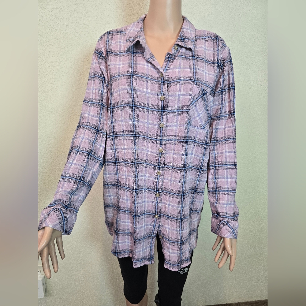 J. Jill Lavender Plaid Button-Up Blouse